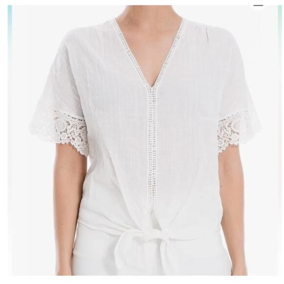 Max Studio Plus Textured Cotton-Rayon Tie-Waist Top Size 1X – Summer Boho Chic - Picture 1 of 7